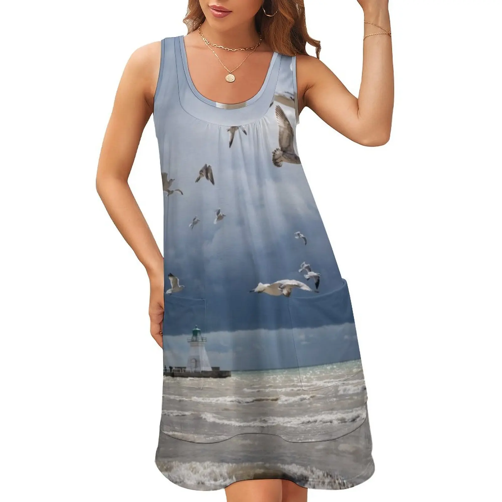 Rough Flight at Port Dover Lighthouse Sleeveless U-Neck Fake Two Piece Dress Women's summer suit
Rough Flight at Port Dover Lighthouse Sleeveless U-Neck Fake Two Piece Dress Women's summer suit