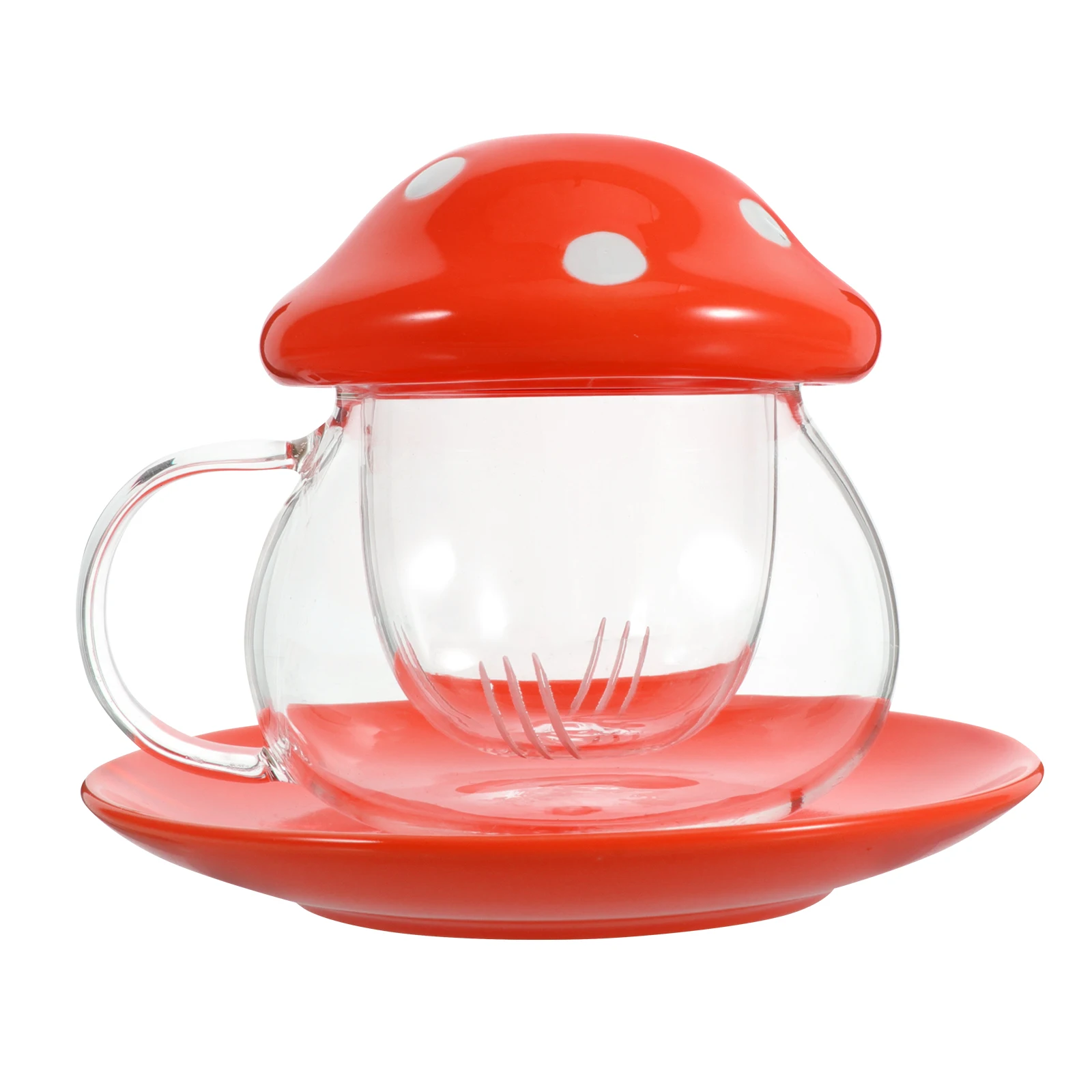 

Mushroom Shape Glass Cup Transparent Tea Cup Afternoon Flower Tea Mug With Tea Infuser And Saucer Home Office Drinkware
