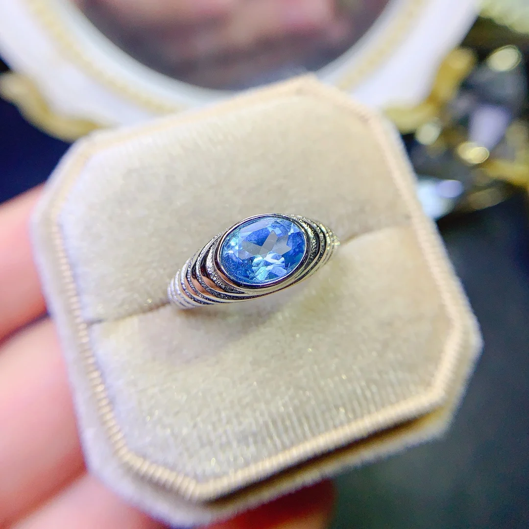 

Кольцо с натуральным топазом, из серебра 925 пробы, 6x8 мм, швейцарский синий драгоценный камень, красивый подарок для девочек, бесплатная доставка