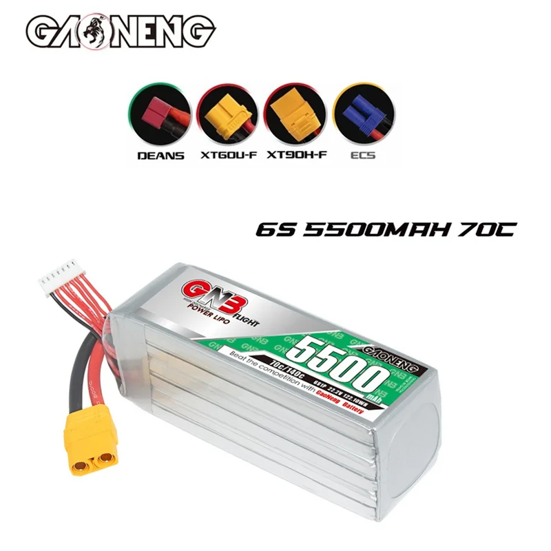 Original GNB 22.2V 5500mAh Lipo Battery For FPV Drone RC Helicopter Car Boat UAV Tank Parts MAX 70C/140C 6S 22.2V Battery
Original GNB 22.2V 5500mAh Lipo Battery For FPV Drone RC Helicopter Car Boat UAV Tank Parts MAX 70C/140C 6S 22.2V Battery