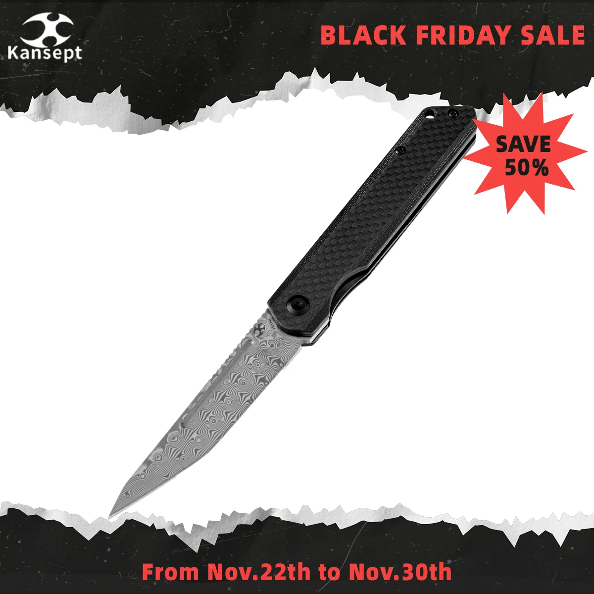 Kansept Prickle K1012D1 Folding Knife Damascus Blade with Stainless Steel and Carbon Fiber Handle for Camping Hunting EDC Carry
Kansept Prickle K1012D1 Folding Knife Damascus Blade with Stainless Steel and Carbon Fiber Handle for Camping Hunting EDC Carry