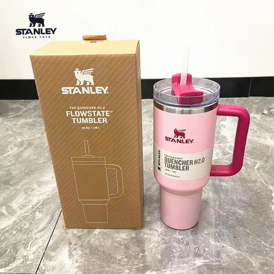 

Stanley Tumbler 40oz Stainless Steel Car Mug with Handle Straw Double Wall Thermal Iced Travel Cup Vacuum Insulated Coffee Cup