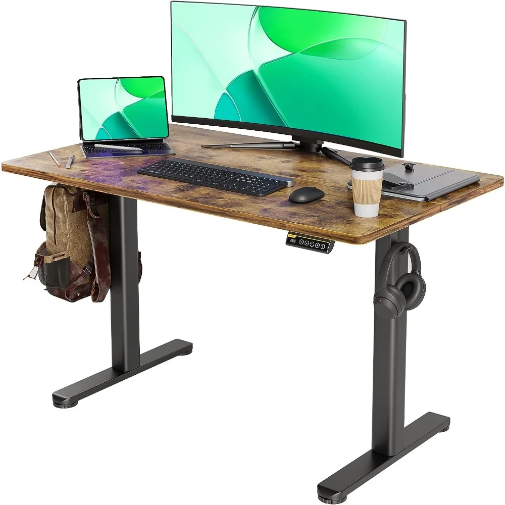 

ric Standing Desk, Adjustable Height Stand up Desk, 48x24 Inches Sit Stand Home Office Desk with Splice Board, Black Frame/Rus