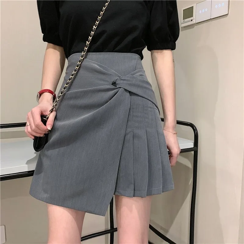 

Latest Design Niche Pleated Miniskirt Women's Summer New High Waisted A-line Half Skirt Irregular Wrap Buttocks Short Dresses