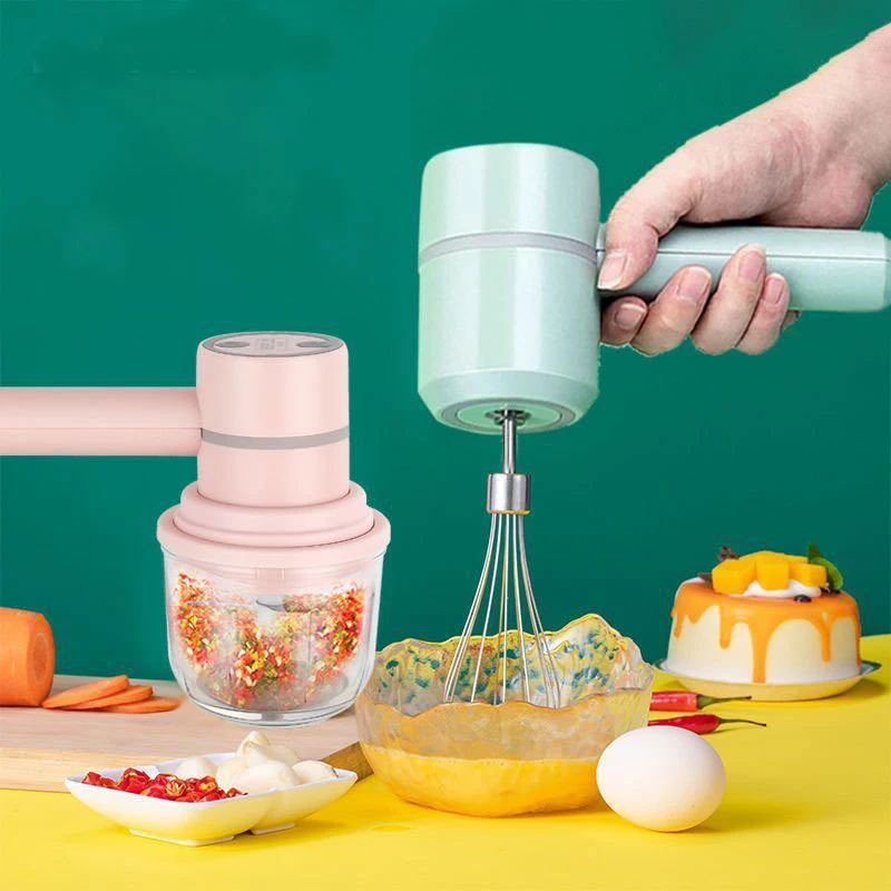 

2 In 1 Electric milk frother Garlic Chopper Masher Whisk Egg Beater USB 3-Speed Mixer Kitchen Handheld Coffee Foamer Blender