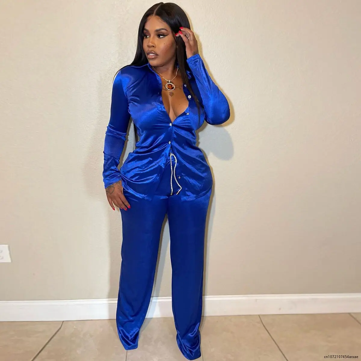 Women's Clothing Rompers Lapel Buttons Sexy Cardigan Shirt Rompers Long Sleeve Casual Loose Wide Legs Trousers Two-Piece Suit
Women's Clothing Rompers Lapel Buttons Sexy Cardigan Shirt Rompers Long Sleeve Casual Loose Wide Legs Trousers Two-Piece Suit