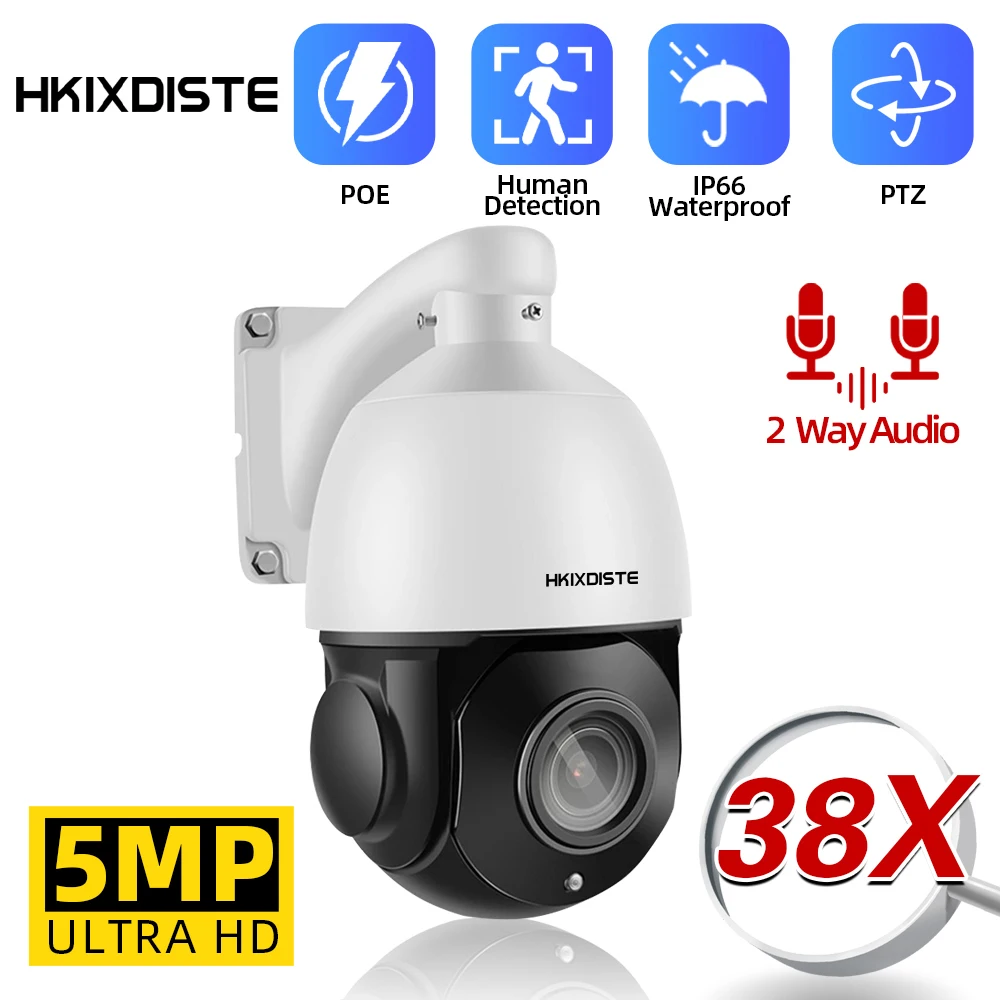 

5MP POE PTZ IP Dome Security Camera Outdoor Waterproof 30X 38X Zoom Auto Tracking P2P CCTV Video Surveillance Camera 2 Way Aduio