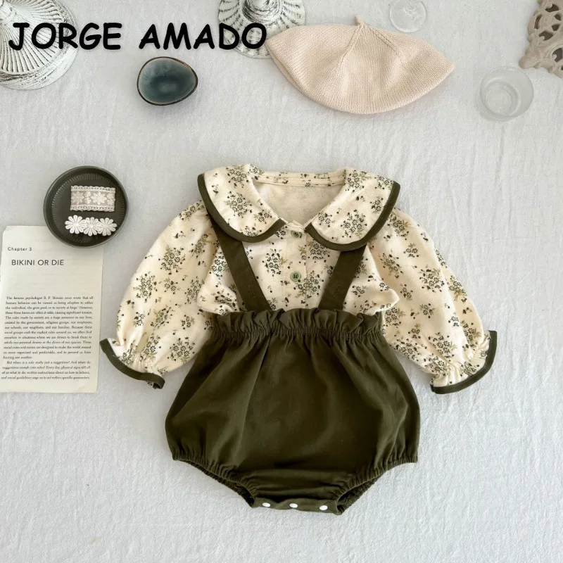 Korean Style Spring Autumn Baby Girl Suit Green Floral Peter Pan Collar Shirt+Strap Bodysuit Fashion Newborn 2pcs Outfits E23139
Korean Style Spring Autumn Baby Girl Suit Green Floral Peter Pan Collar Shirt+Strap Bodysuit Fashion Newborn 2pcs Outfits E23139