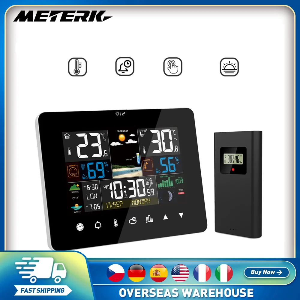 

Многофункциональная метеостанция с будильником, термометром, гигрометром и сенсорным экраном, беспроводной датчик, гигротермограф восхода и заката
