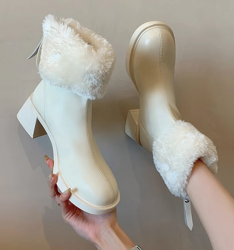 

Ботильоны женские на молнии, зимняя обувь, сапоги на платформе, роскошные дизайнерские полусапожки с круглым носком, низкая резинка, белые