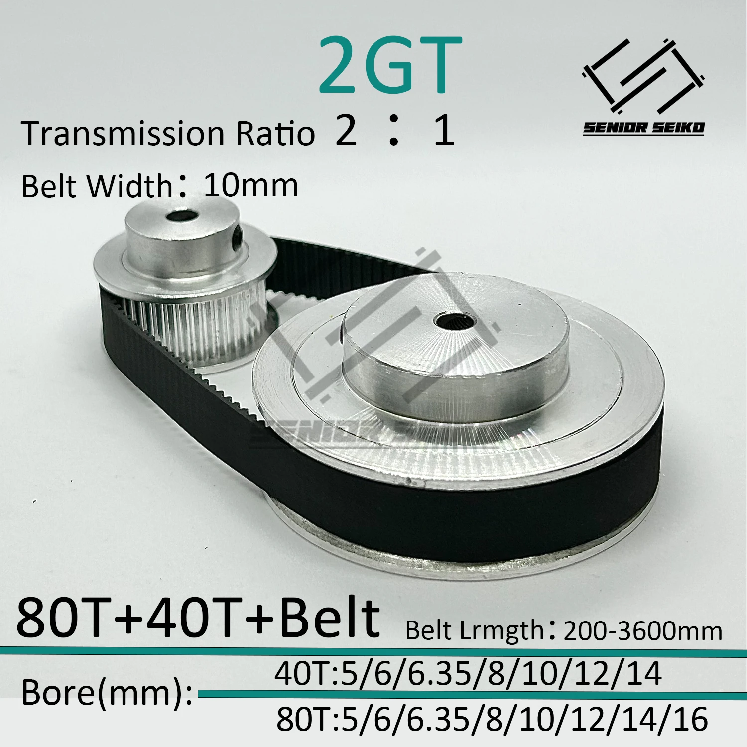 

2GT 2M 40Teeth 80T GT2 80Teeth 40T Timing Belt Pulley Set Belt Width 10mm Bore 5~16mm 2:1 Wheel Synchronous Pulley Belt Kit