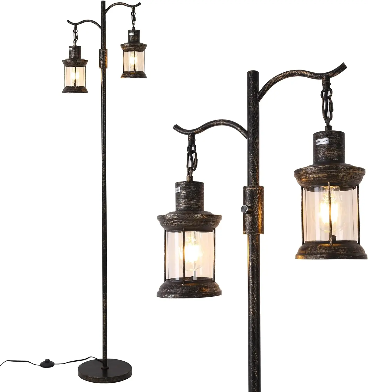 Dimmable Floor Lamp,2 Classical Lanterns Standing Lamp, Rustic Farmhouse Floor Lamp with Bronze Gold Finish, for Living Room Bed
Dimmable Floor Lamp,2 Classical Lanterns Standing Lamp, Rustic Farmhouse Floor Lamp with Bronze Gold Finish, for Living Room Bed