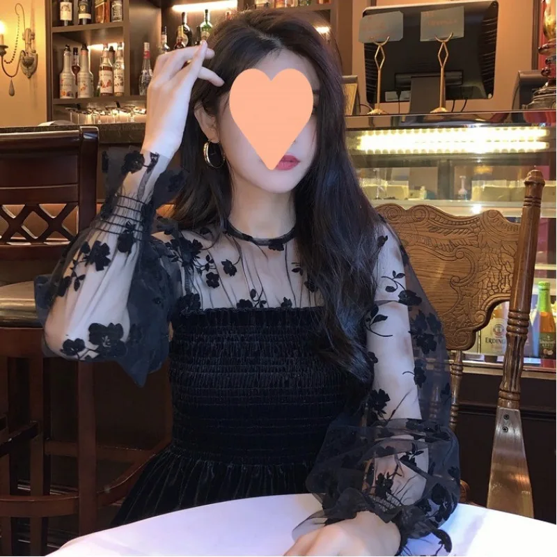 Elegant O-Neck Mesh Ruffled Patchwork Long Sleeve Black Sexy Transparent See-through Top Women's Ladies Fashion Mesh T-shirt
Elegant O-Neck Mesh Ruffled Patchwork Long Sleeve Black Sexy Transparent See-through Top Women's Ladies Fashion Mesh T-shirt