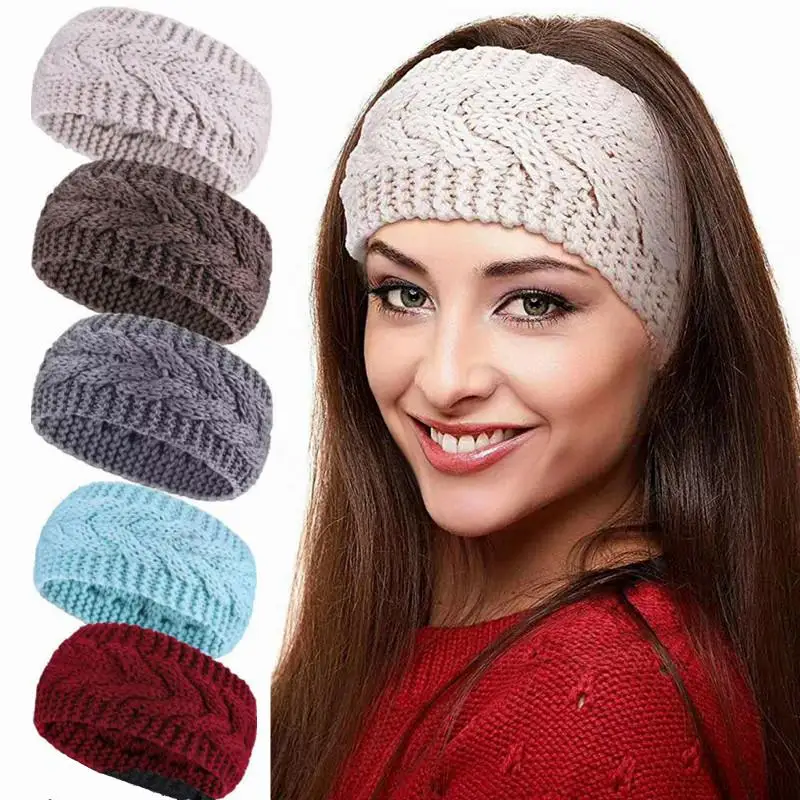 

Winter Wide Headbands for Women Knitted Warm Turban Headwrap Thick Ear Warmer Stretch Crochet Hairband Bandana Hair Accessories