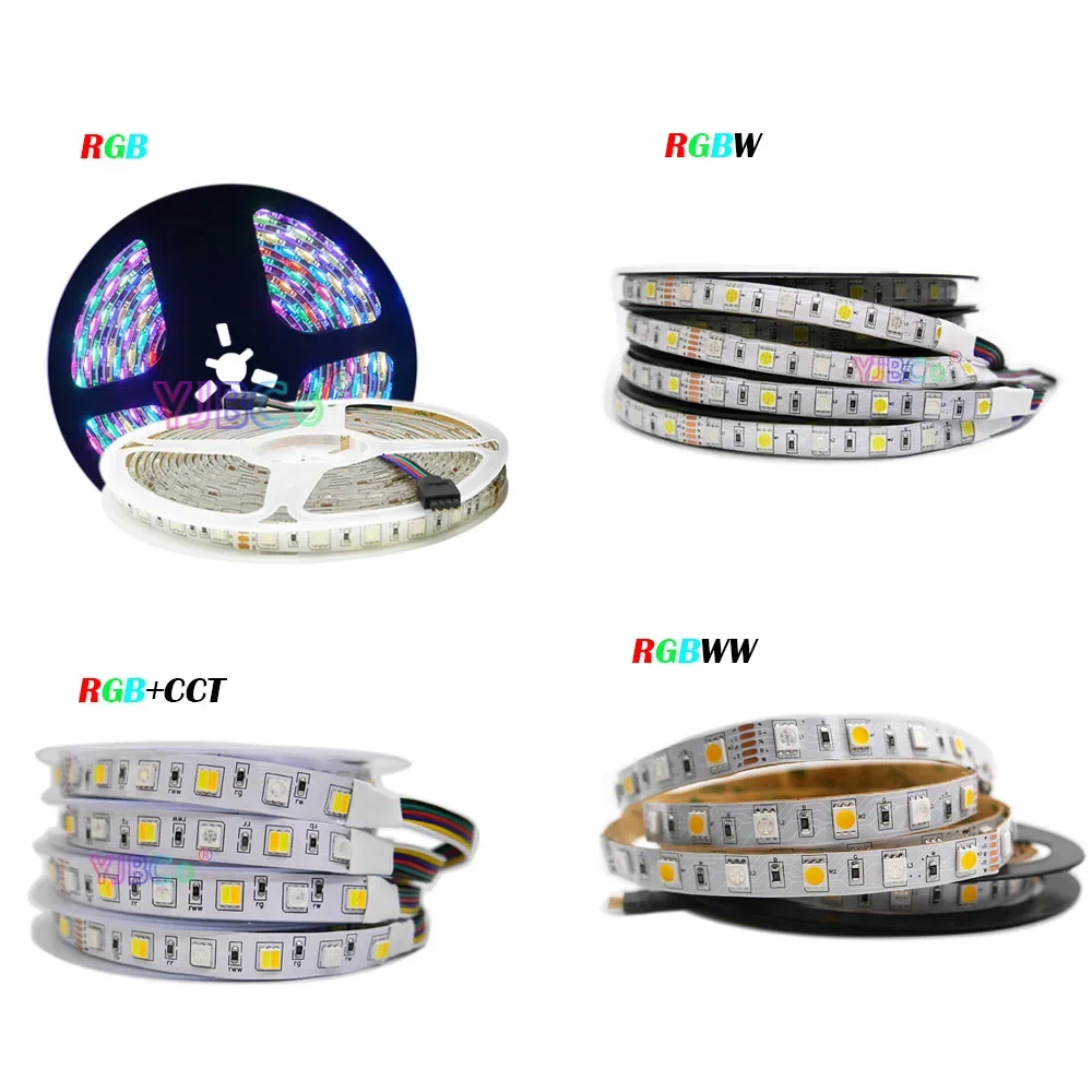 

12V DC 5M RGB/RGBW/RGBWW/RGB+CCT LED Strip 60LEDs/m SMD 5050 RGB CCT Flexible Light Bar RGB+White/warm white Lamp Tape IP30/IP65