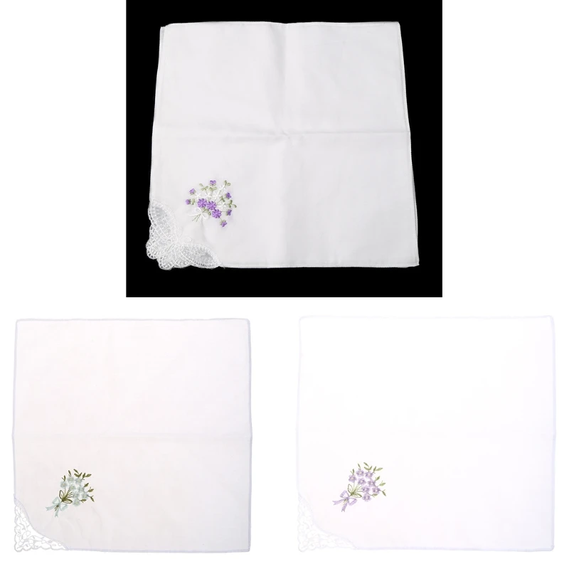 

6 Pcs Vintage Cotton Ladies Embroidered Lace Handkerchief Women Floral Hanky