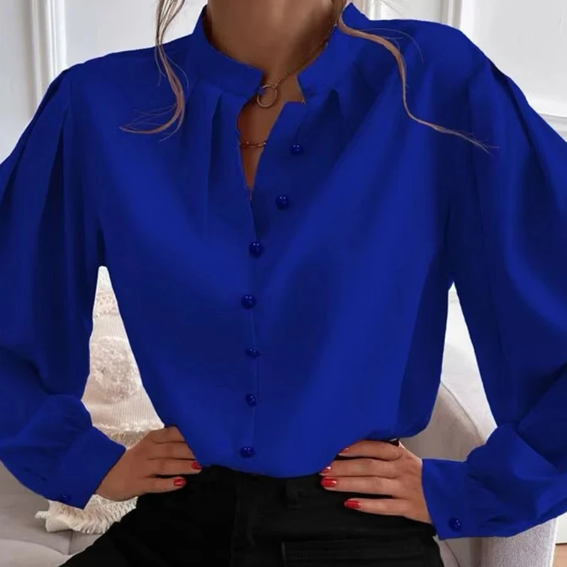 Elegant Stand Neck Button Blouse Shirts Women New Fashion Long Sleeve Pullover Tops Ladies Autumn Casual Loose Blusa Streetwear
Elegant Stand Neck Button Blouse Shirts Women New Fashion Long Sleeve Pullover Tops Ladies Autumn Casual Loose Blusa Streetwear