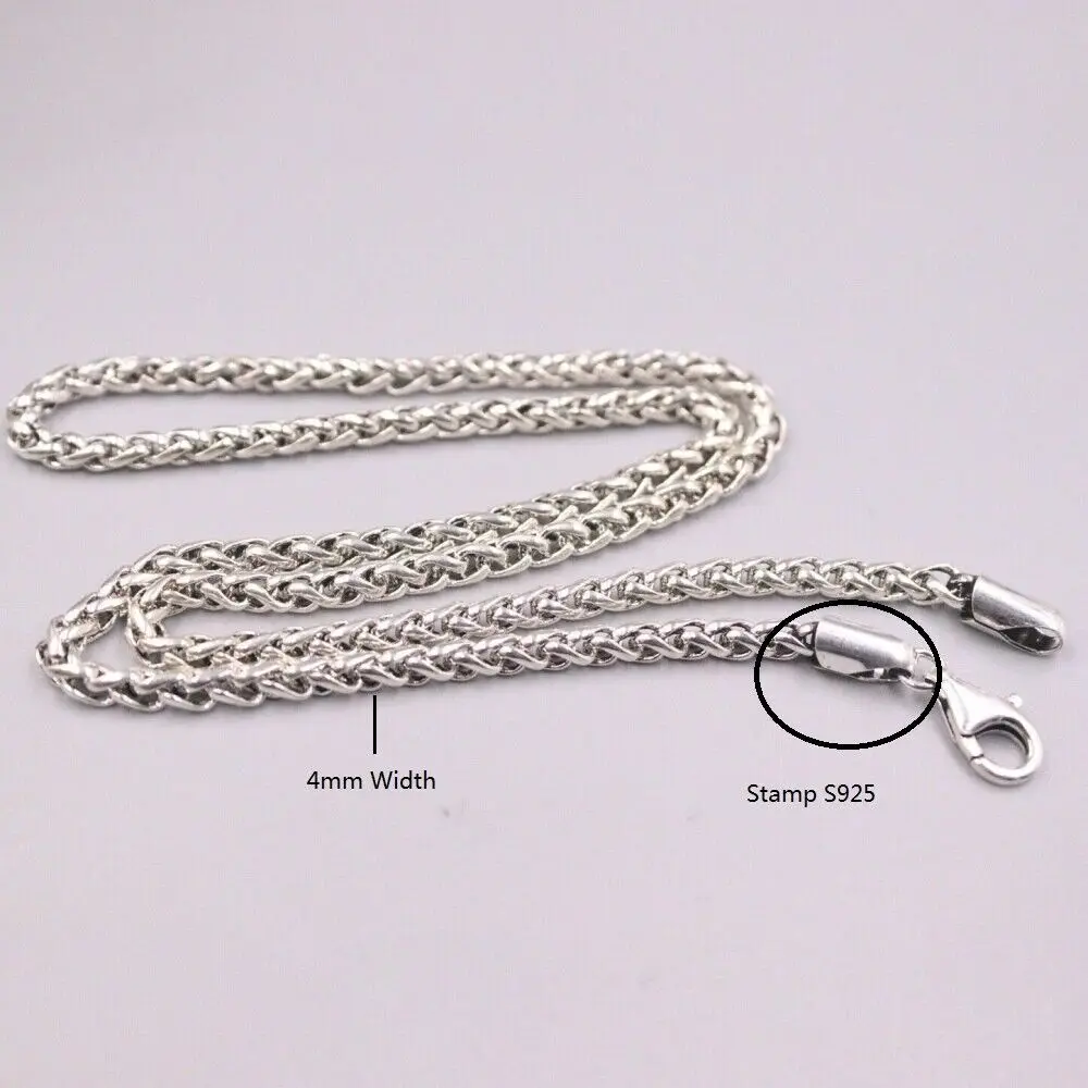 

Real 925 Sterling Silver Necklace 4mm Wheat Link Chain19.7" 23.6" L S925