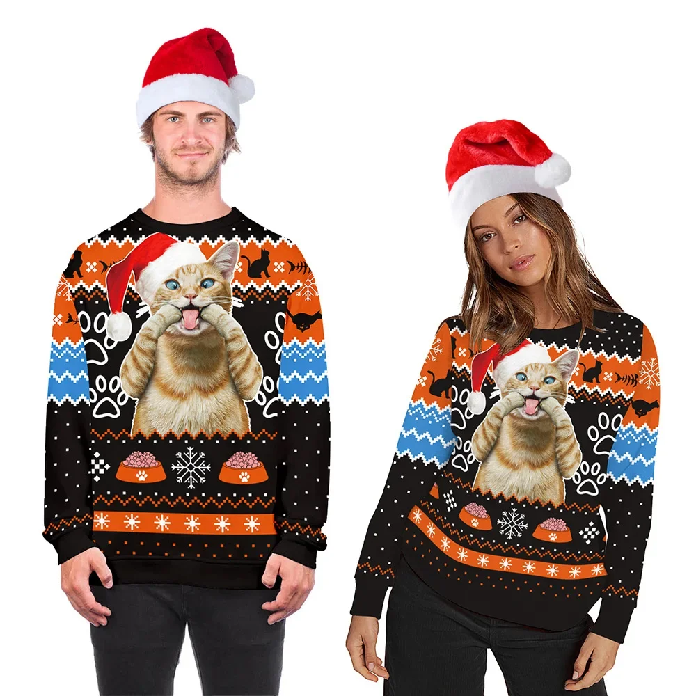 

New 3D Printing Christmas Cat Fashion Men Women Tracksuits Crewneck Hip Hop Sweater Plus Size S-7XL Harajuku Seasons Casual