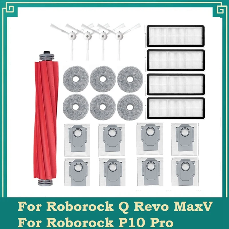 

Запчасти для робота-пылесоса Roborock Q Revo Maxv / Roborock P10 Pro, основная боковая щетка, фильтр, тряпка для швабры, пылесборник, запчасти, 21 шт.