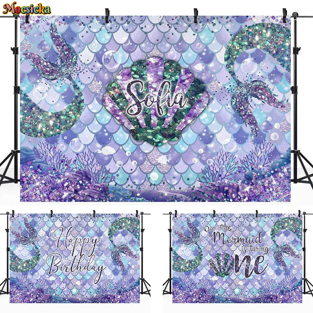 Mocsicka Mermaid Princess Birthday Backdrop Purple Shell Scale Girl 1st Birthday Party Decor Photo Background Banner Custom Name 
Mocsicka Mermaid Princess Birthday Backdrop Purple Shell Scale Girl 1st Birthday Party Decor Photo Background Banner Custom Name