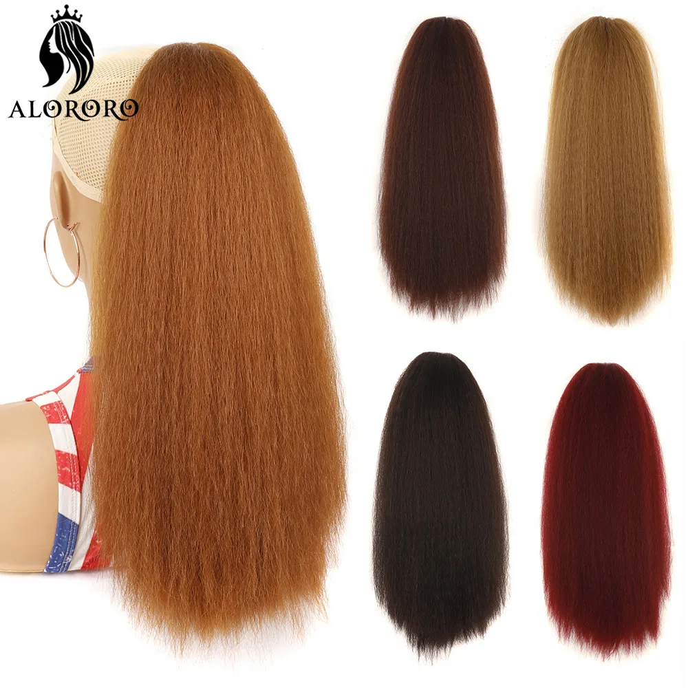 

Alororo Afro Long Straight Puff Ponytail Synthetic Hair Drawstring Ponytail Hair Extensions Corn Curly Yaki Hairpiece For Women