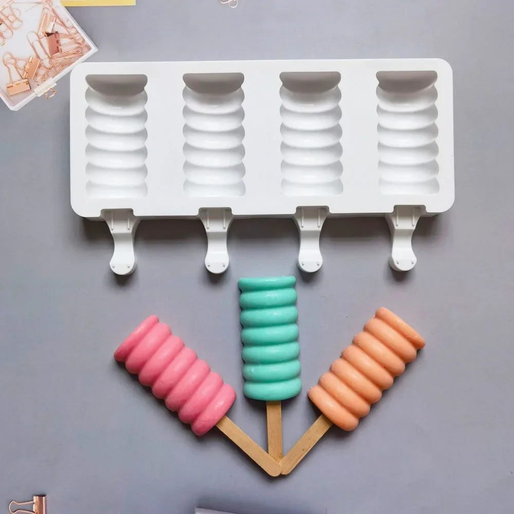 

4 Hole largSugar gourd shape Silicone Ice Cream Mold Ice Cube Tray Chocolate Popsicle Molds DIY Dessert Homemade Tools Reusable