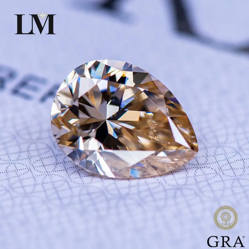 

Moissanite Stone Primary Color Tea Yellow Pear Cut Gemstone Lab Created Diamond Charms Woman Jewelry Making with GRA Certificate