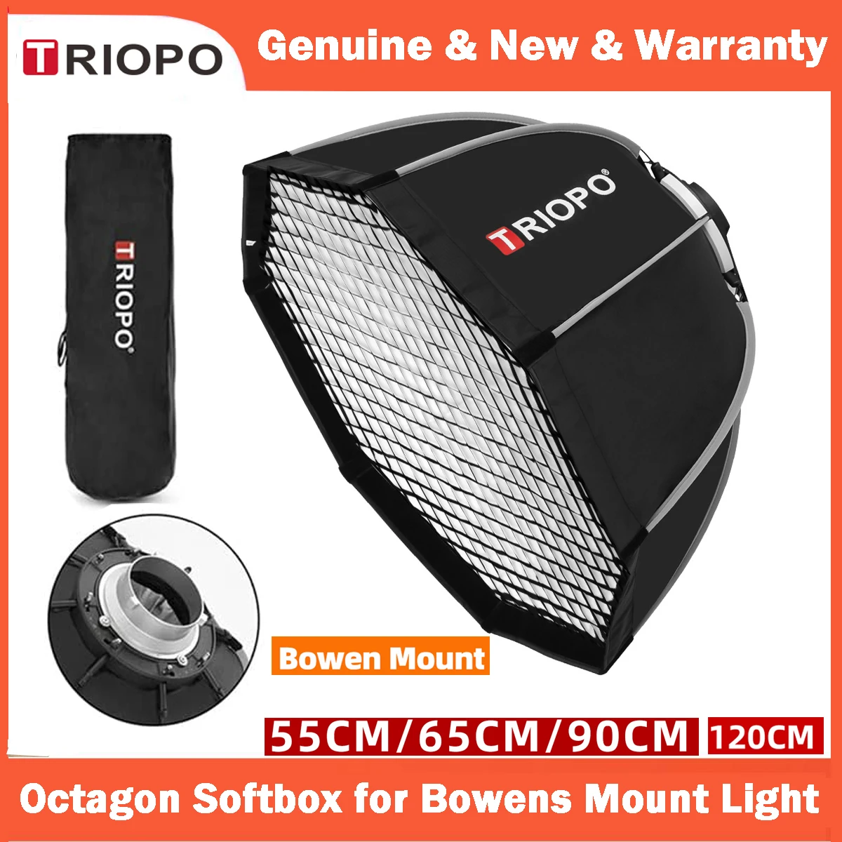 

TRIOPO 55cm 65cm 90cm 120cm Foldable Octagon Softbox Bowens Mount for Sokani X100 COLBOR CL60 Godox Aputure LED Video Light