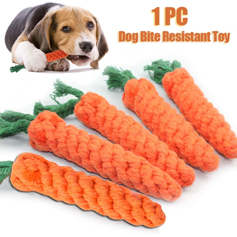 

1pc Pet Dog Toys Cartoon Animal Cat Dog Chew Carrot Toys Braided Bite Resistant Puppy Molar Cleaning Teeth Cotton Rope Toy