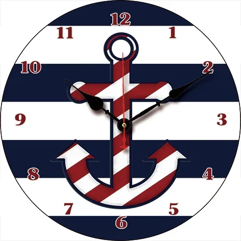 Большие часы с якорем в полоску на заказ, домашний декор для гостиной, круглые настенные кварцевые настольные часы, украшение для стен в спальню