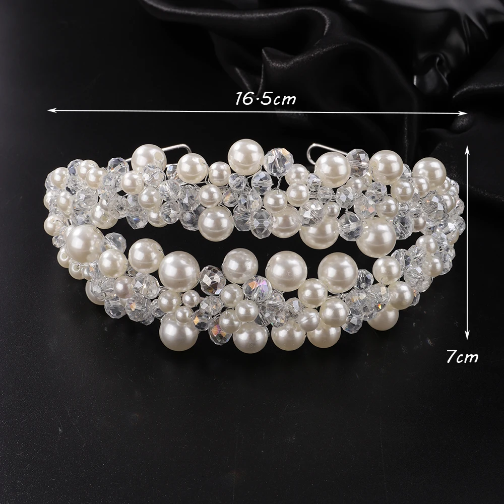 Luxury Elegant Pearl Crystal Crown Headpieces Bridal Headband Wedding Hair Jewelry Accessories Handmade Party Headdress Tiaras 7 S6dcdad909970447eaf74bda7bcc7a23dA