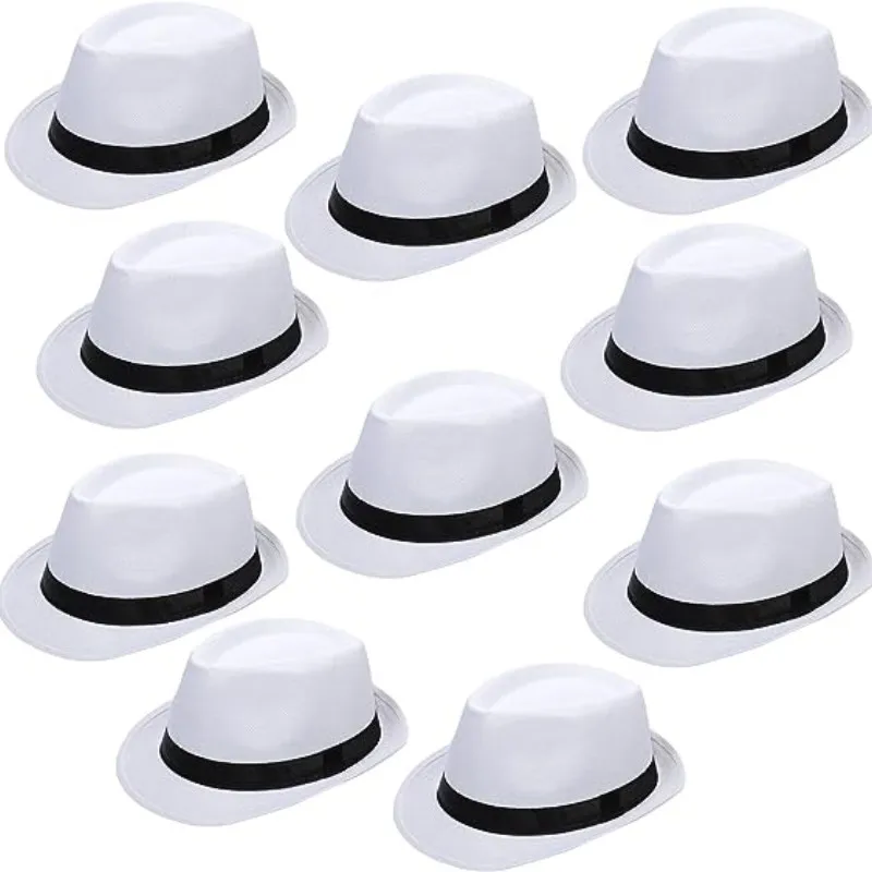 

10/16 Pack 1920s Fedora Hats for Men Short Brim Sun Panama Hats Classic Pork Pie Hats Summer Hat for Women Party Wedding Costume