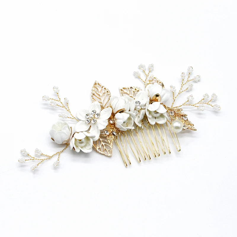 

Hair Jewelry Flower Hair Combs Artificial Flower and Leaf Headdress with Smooth Teeth for Gown Dress Hairstyle Making Tool