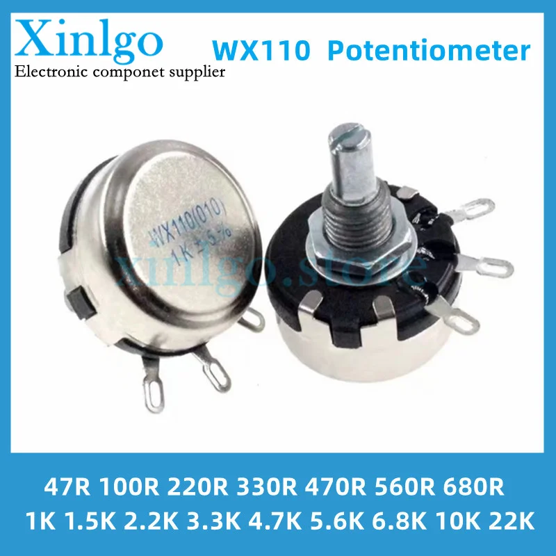 2pcs WTH110 Potentiometer 470R 1K 2.2K 4.7K 10K 22K 47K 100K 470K 560K 1M Round Shaft Carbon Rotary Taper Potentiometer
2pcs WTH110 Potentiometer 470R 1K 2.2K 4.7K 10K 22K 47K 100K 470K 560K 1M Round Shaft Carbon Rotary Taper Potentiometer