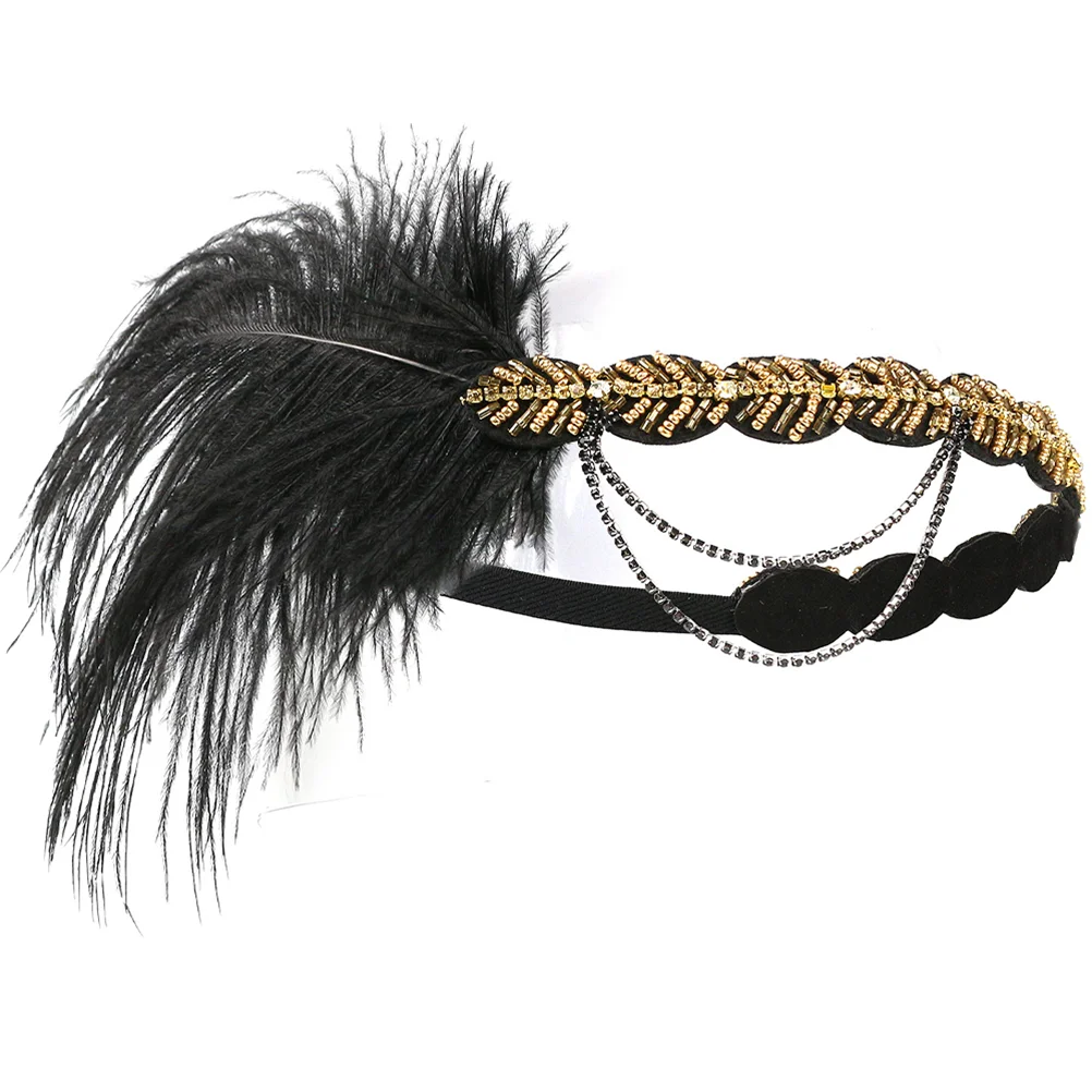 

Wedding Feather Headband Flapper Headbands for Women Beaded 20s Hair Ties 1920s Headpiece Fancy Accessories Women's Clothing