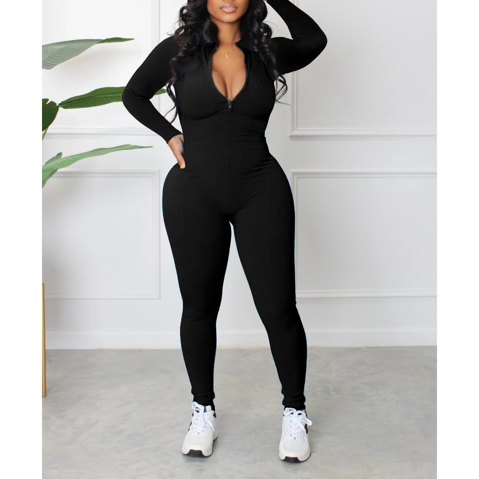 Women's One Piece Long Sleeve Bodycon Jumpsuit V Neck Zipper Full Length Gymnastics Leotards Skinny Rompers Clubwear Rave Party
Women's One Piece Long Sleeve Bodycon Jumpsuit V Neck Zipper Full Length Gymnastics Leotards Skinny Rompers Clubwear Rave Party