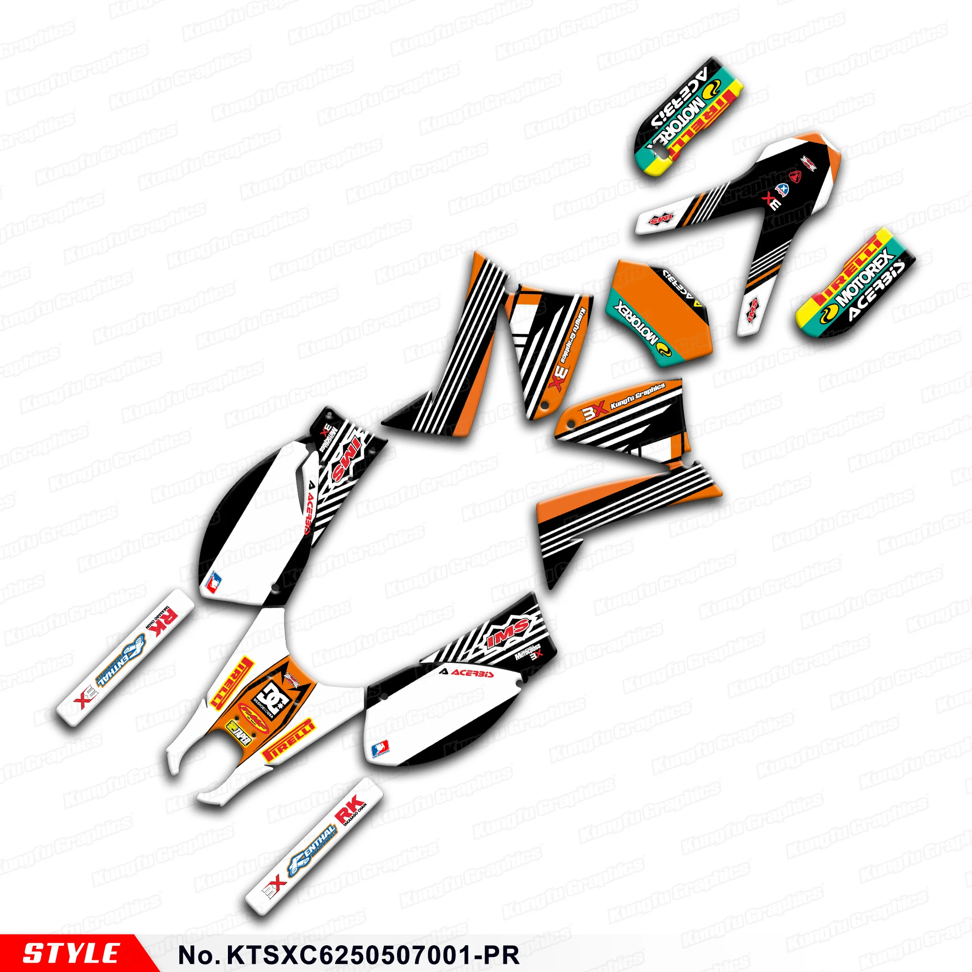 Наклейки на мотоцикл, графический комплект Deco для KTM SXC 625 2005 2006, KTSXC6250507001-PR
Наклейки на мотоцикл, графический комплект Deco для KTM SXC 625 2005 2006, KTSXC6250507001-PR