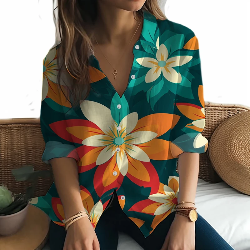 

Женская рубашка с длинным рукавом, модная Повседневная рубашка с яркими цветами и 3D принтом, простые популярные рубашки с длинным рукавом, весна-осень
