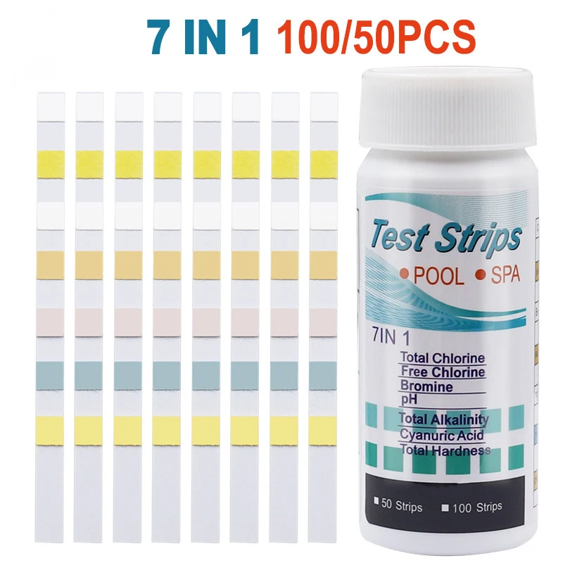 7 In 1 Aquarium Swimming Pool Litmus Ph Test Strips Water Quality Test Paper Tool CI/PH/Br/ALK/TC/TH/CYA Test Strip 50/100PCS
7 In 1 Aquarium Swimming Pool Litmus Ph Test Strips Water Quality Test Paper Tool CI/PH/Br/ALK/TC/TH/CYA Test Strip 50/100PCS