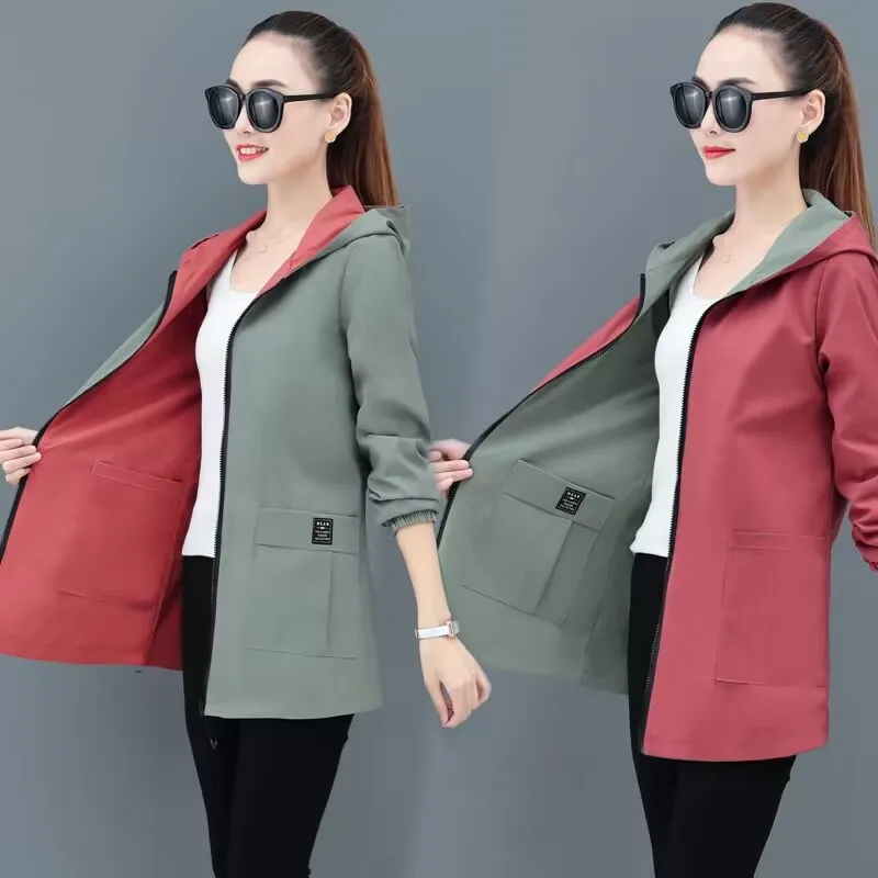 Women double side wearing Windbreaker large size 5XL Autumn hooded Trench outdoor overcoat
Women double side wearing Windbreaker large size 5XL Autumn hooded Trench outdoor overcoat