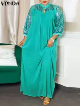 Long Maxi Dress Sexy V Neck Pleated Robe VONDA Women Vestido Ladies Patchwork A-Line Long Sleeve Dress Female A-Lined Sundress 
Long Maxi Dress Sexy V Neck Pleated Robe VONDA Women Vestido Ladies Patchwork A-Line Long Sleeve Dress Female A-Lined Sundress