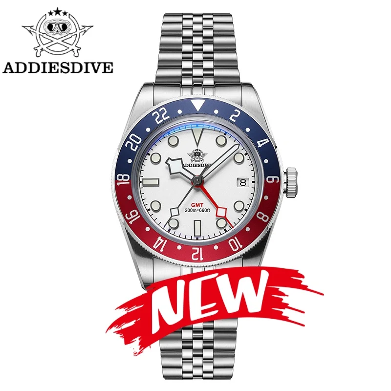 

ADDIESDIVE reloj Quartz Watches BGW9 Super Luminous Bubble Mirror Glass GMT Watch 20Bar Diver Watch For Man relogios masculino