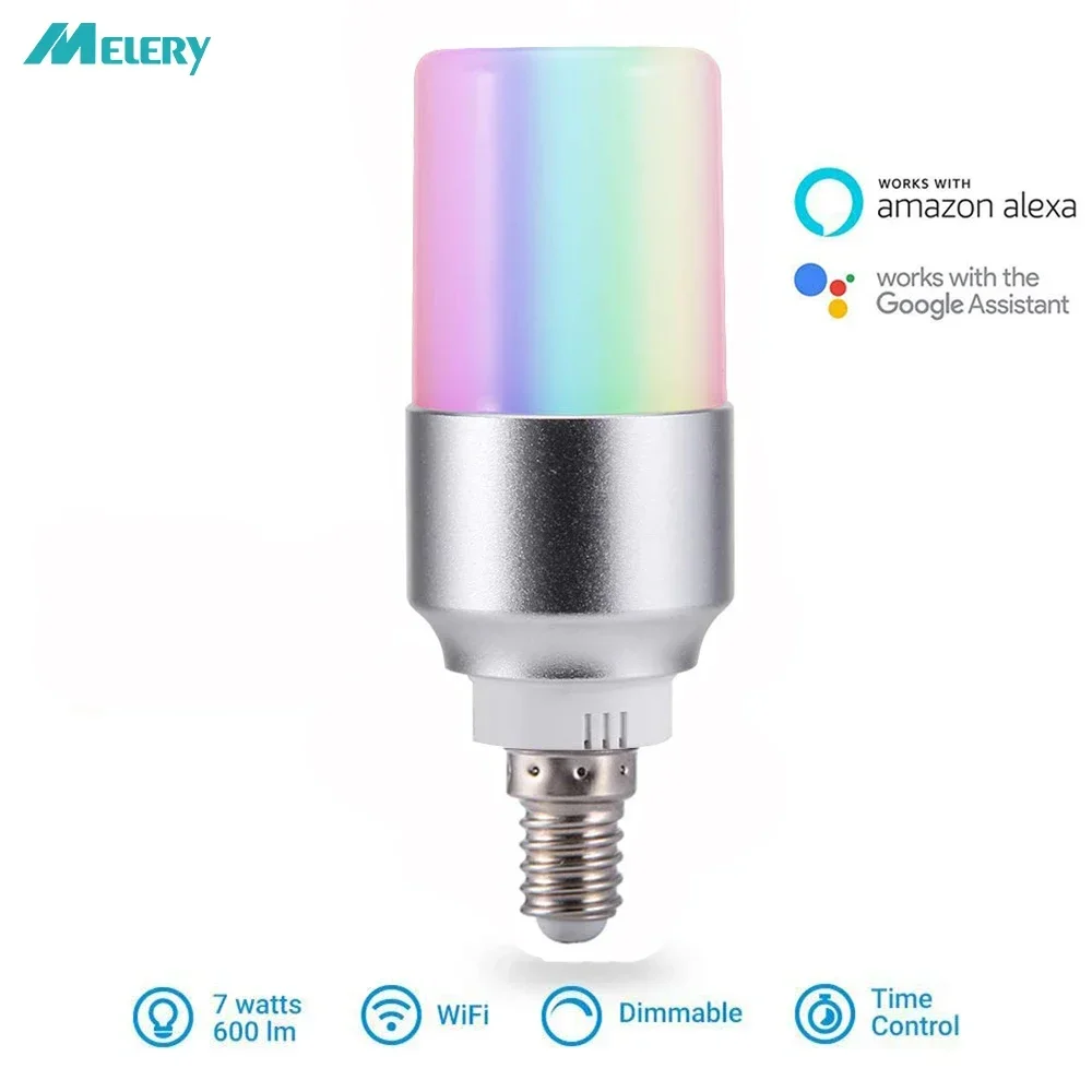 

WiFi Smart E14 Bulb LED Lamp 7W 6000K Pendant Cold White Light Color Dimmable 60W Equivalent 85-265V Remote Voice Google Home