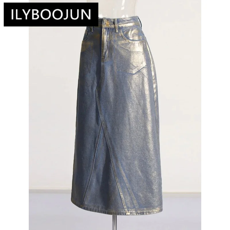 

ILYBOOJUN Colorblock Casual Denim A Line Skirts For Women High Waist Patchwork Pockets Minimalist Skirt Female Fashion New