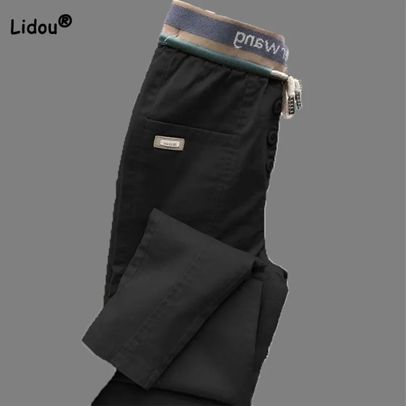 

Autumn Winter Casual All-match Solid Cropped Pants Women's Clothing Fashion Commute Elastic Drawstring Straight Harem Pants