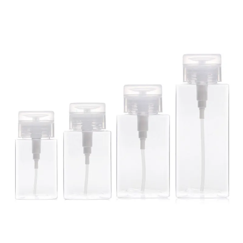 

100ml/150ml/200ml/300ml Push Down Empty Lockable Pump Dispenser Refillable Bottle Nail Polish Makeup Remover White Top Cap Tools