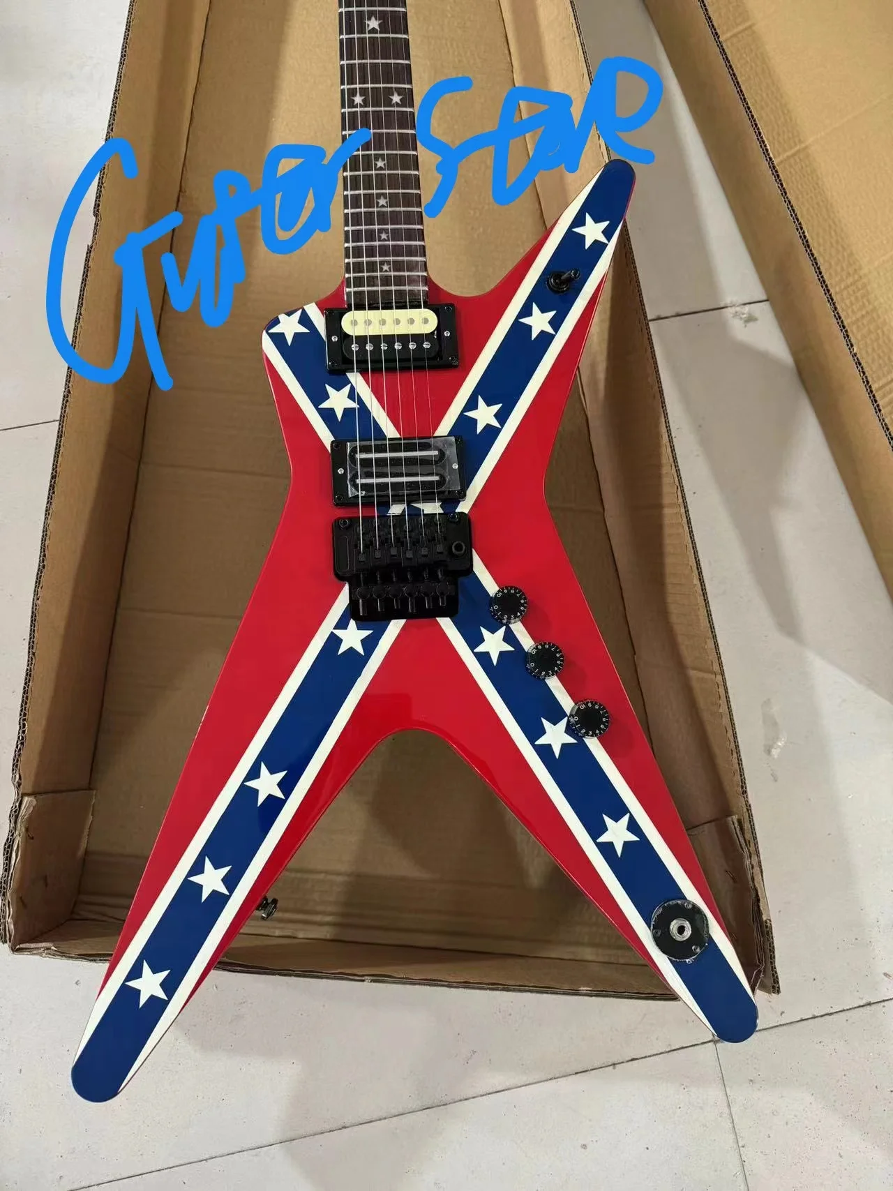 Высококачественная электрогитара Dimebag, 6 струн, флаг Топ, корпус из красного дерева, красная глянцевая отделка, Бесплатная доставка
Высококачественная электрогитара Dimebag, 6 струн, флаг Топ, корпус из красного дерева, красная глянцевая отделка, Бесплатная доставка