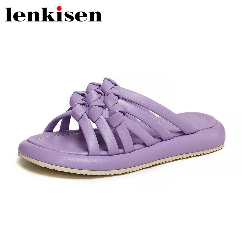 

Lenkisen Microfiber Peep Toe Thick Bottom Summer Outside Slides Concise Style Fashion Solid Comfortable Soft Women Slippers L27