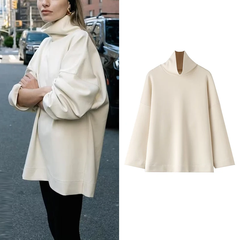 TRAF Women's High-Necked Sweatshirt 2023 New Winter Loose Warm Hoodies Fashion Beige Young Women Joker Street Sweatshirt 
TRAF Women's High-Necked Sweatshirt 2023 New Winter Loose Warm Hoodies Fashion Beige Young Women Joker Street Sweatshirt